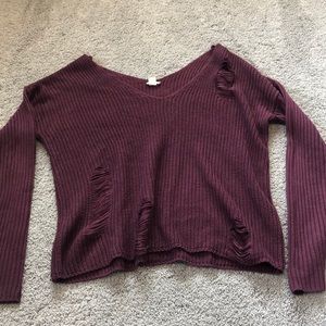 Garage Sized S, Maroon Distressed Sweater